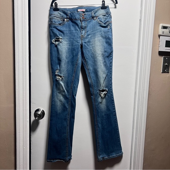 Y2K Refuge Light Blue Distressed slim boot Jeans Size 14 - Picture 1 of 3